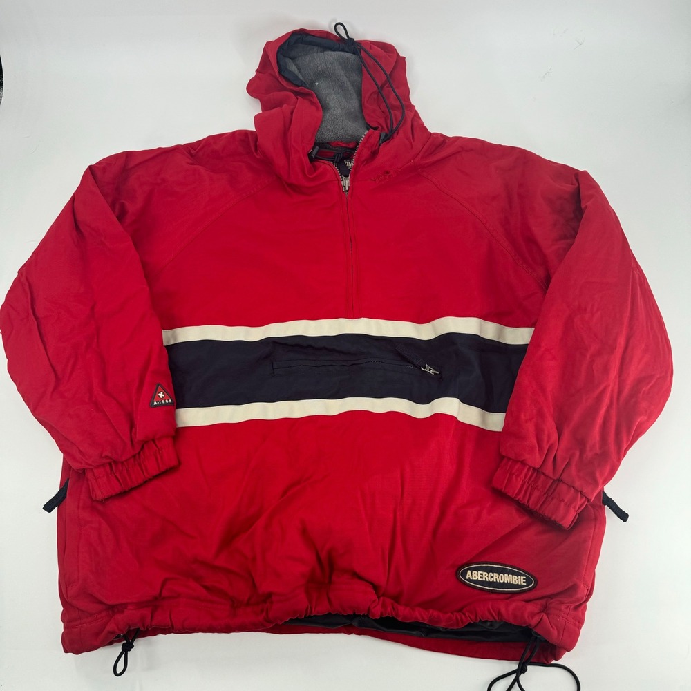 Abercrombie Performance Red Blue White‎ Stripe Hooded Anorak Pullover Jacket L